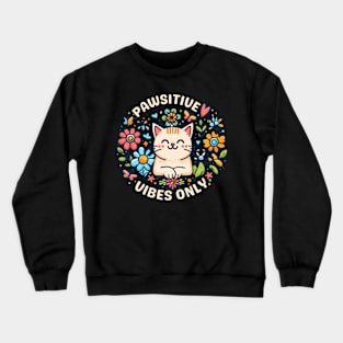 Pawsitive Vibes Only | Cute Cat design for staying positive | Inspiration and motivation quote Crewneck Sweatshirt